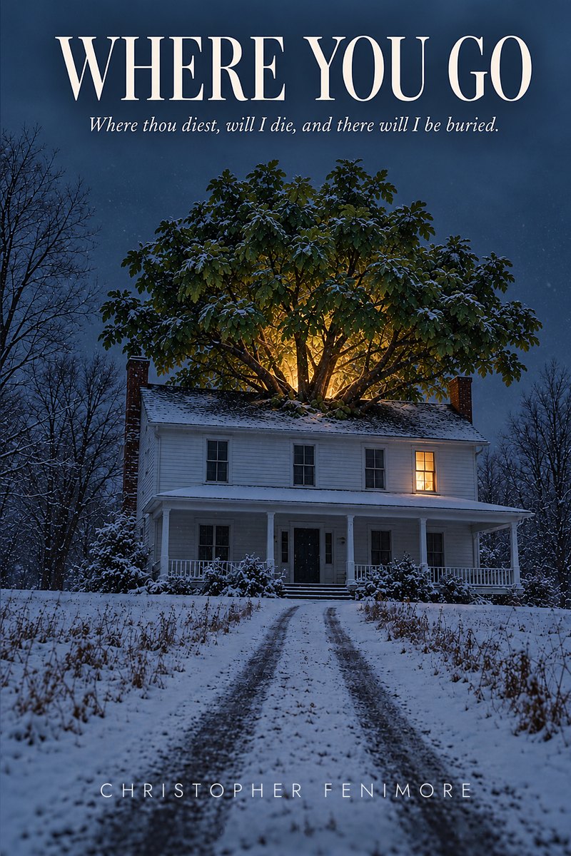 Where You Go cover: a white farmhouse in snow with a glowing tree growing through its roof